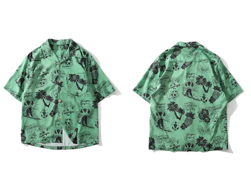 Graffiti Flamingo Palm Tree Pineapple Skull Print Shirts 1