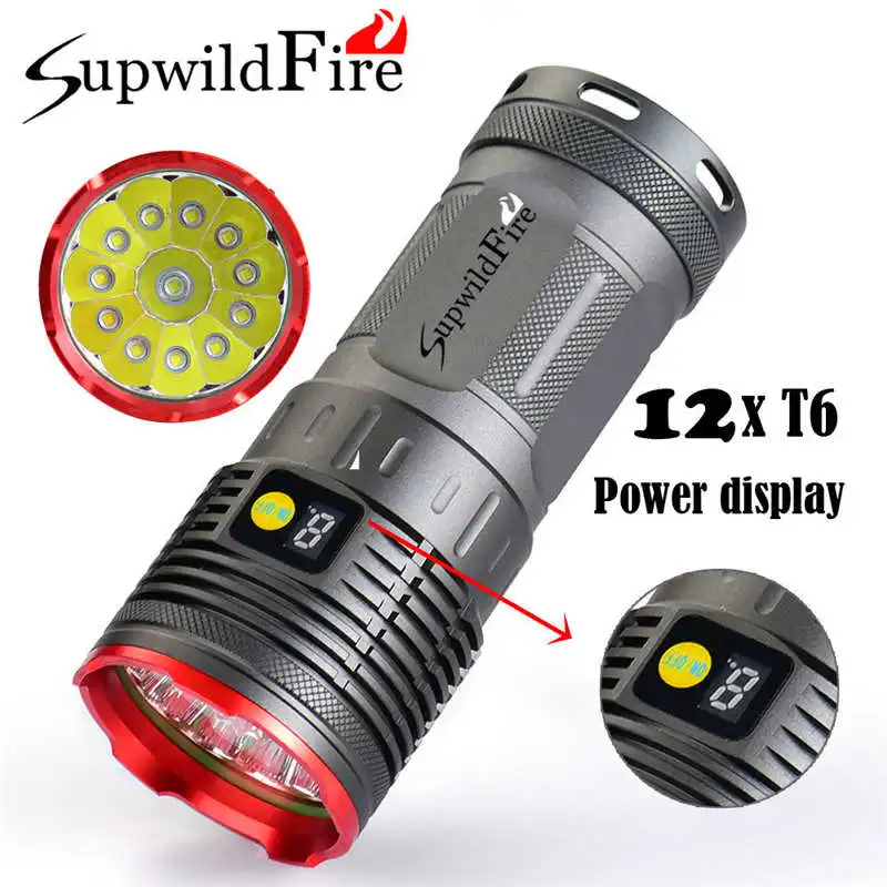 

Supwildfire 35000LM 12 x XM-L T6 LED Power Digital Display Hunting Flashligt lanterna led t6 led flashlight 18650 #3S27