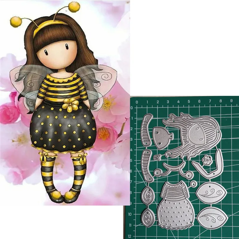 

Little Doll Girl Bee Wings Metal Cutting Dies 2019 Scrapbooking Craft Dies Cut lovely doll die Embossing Stencils Invitation