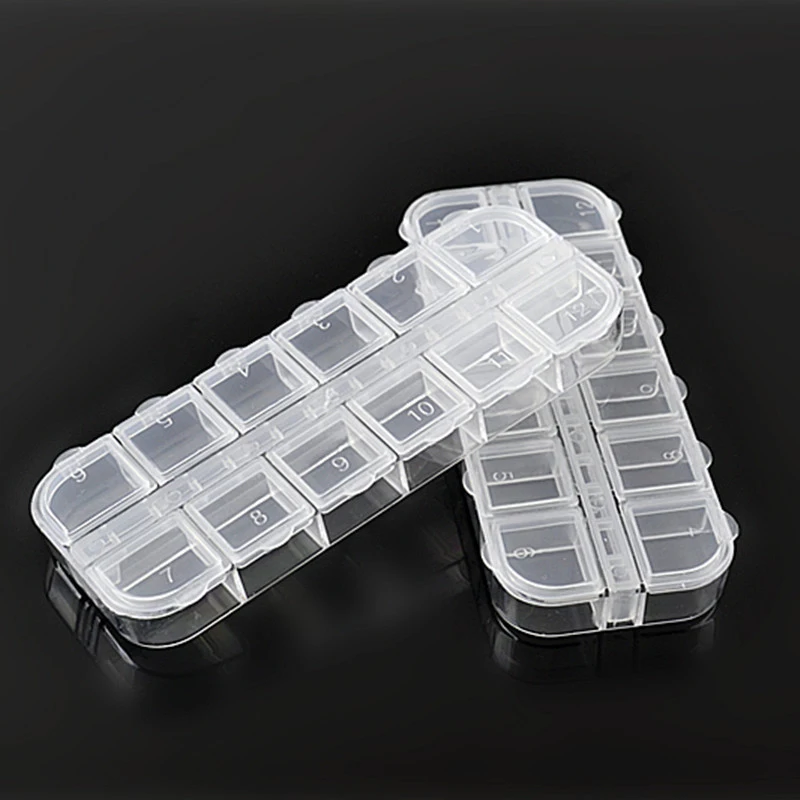 

12 Compartment Empty Plastic Box Transparent Nail Art Decorations Storage Case Nail Accessories Gems Rhinestones Container Tools