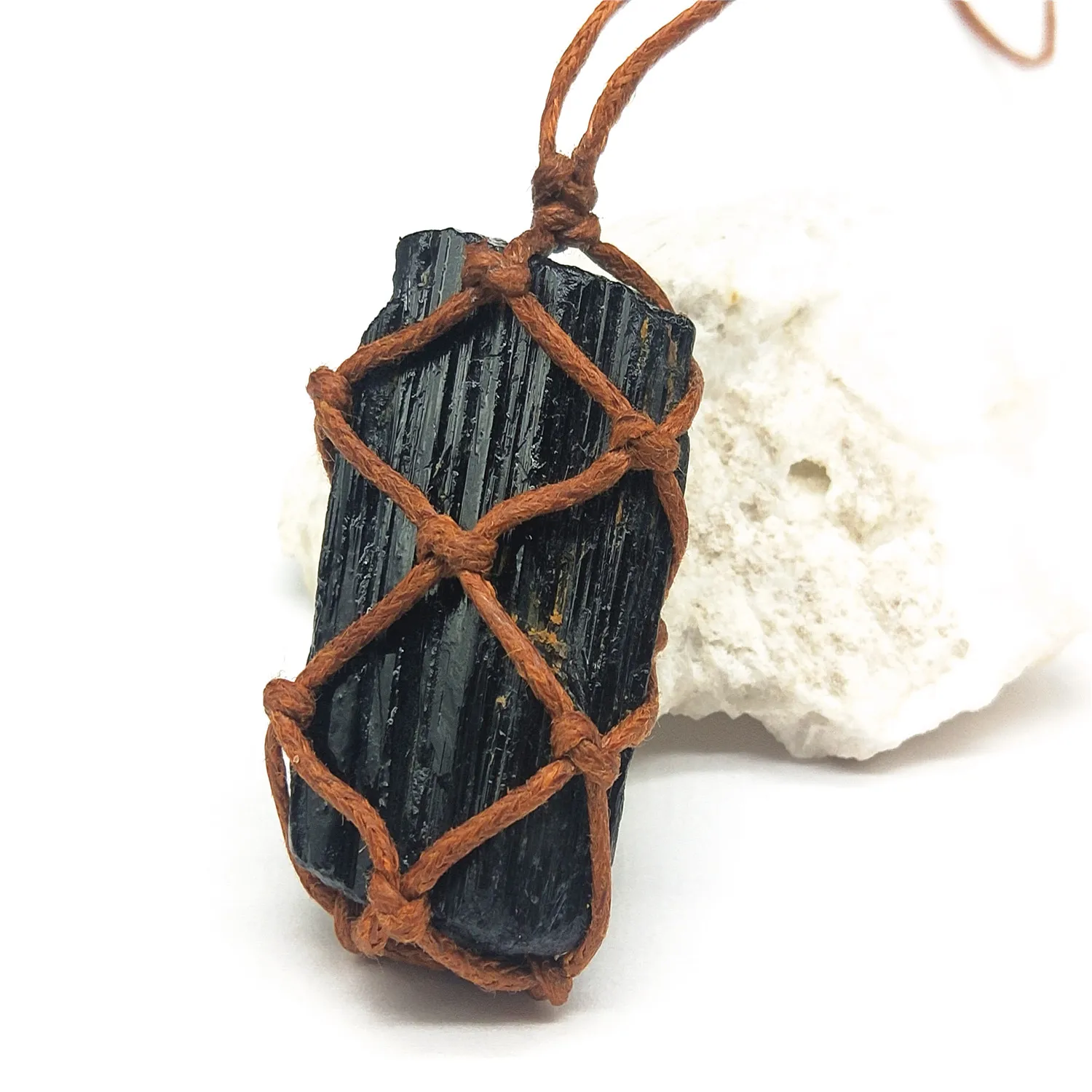

1 Pcs Natural Black Crystal Pillar Tourmaline Raw Stone Big Long chain Necklace Pendant Handmade Accessories Fashion Jewelry