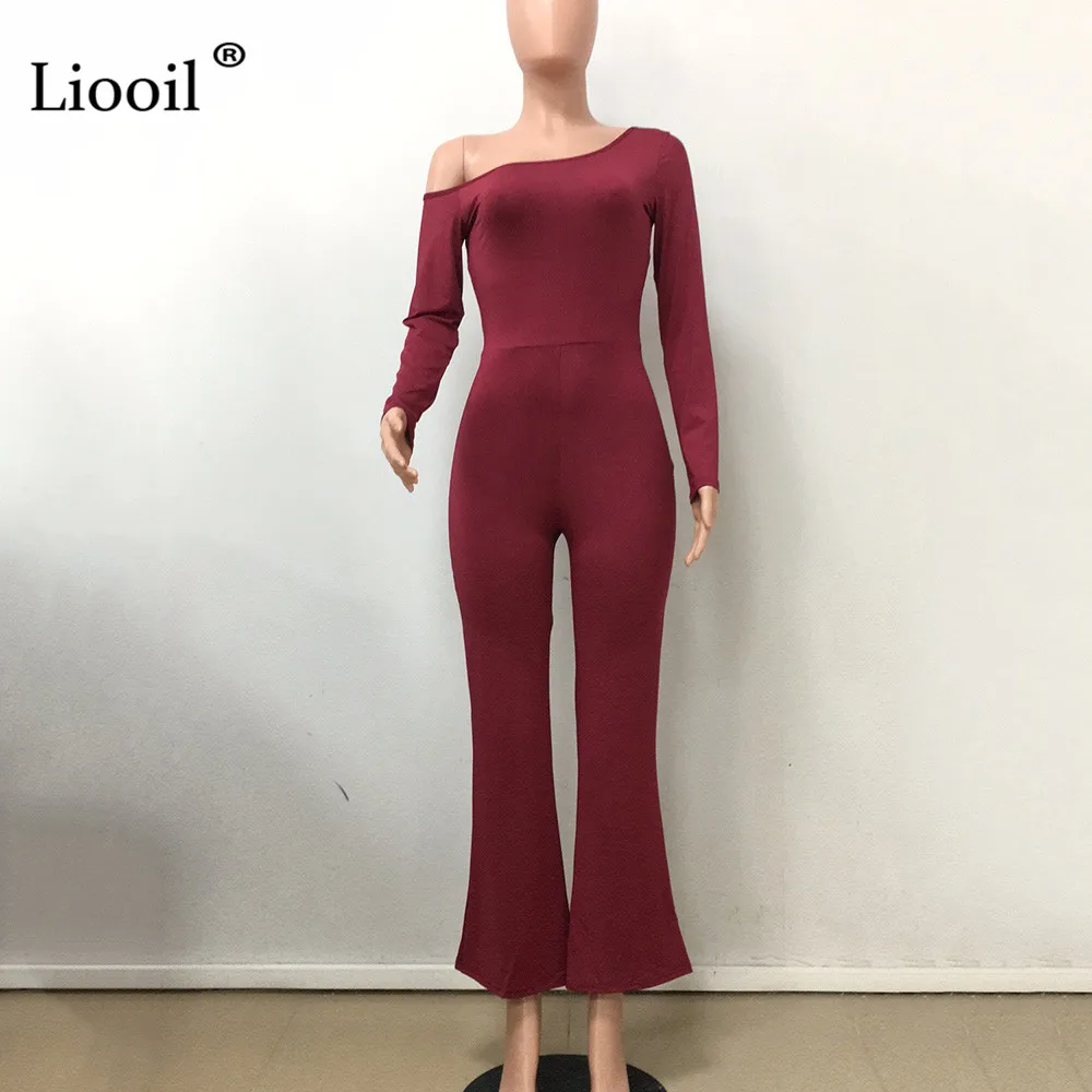 Liooil черные белые Сексуальные облегающие Комбинезоны для женщин 2019 длинный рукав Slash шеи вечерние облегающие Комбинезоны Женский
