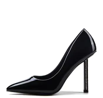 

Hot Selling Crystal Embellished Thin Heels Wedding Shoe 2019 Pointed Toe Woman Sexy Stiletto Heels PU Leather Pumps 35-42