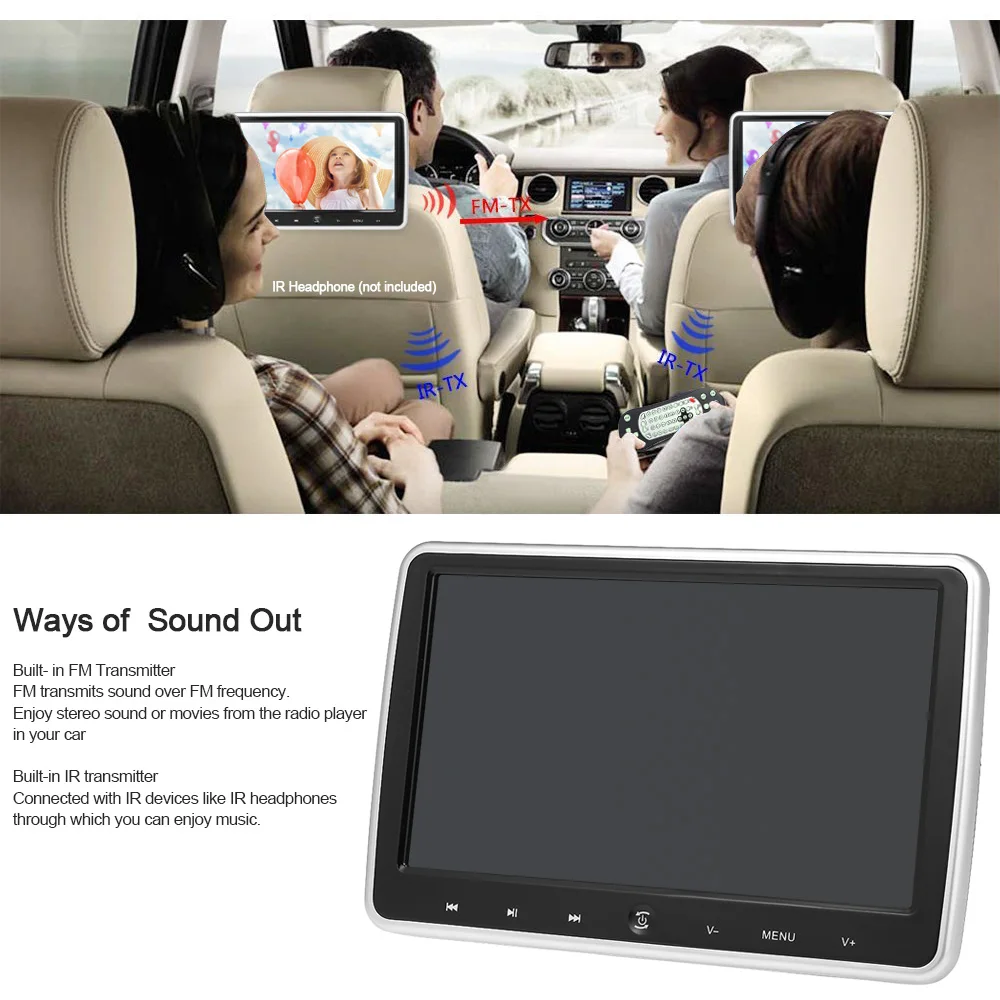 Discount 10.1 Inch Car Headrest DVD Player Auto Monitor Player Touch Button Built-in Speakers Support Game Disk FM IR HD Input SD Card 11