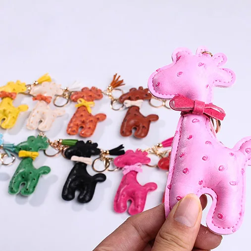 

Pu Leather Cute Giraffe Couple Keychain Tassels Key Chain Ring Charm for Bag Car