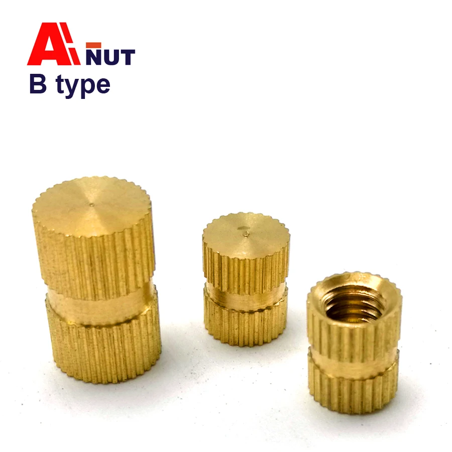 m3 B Type Brass Inserts nut , strainght knurling brass nut , inserts milled nut , brass