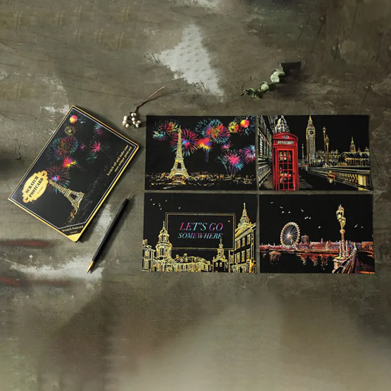 4Pcs/set Magic Colorful Drawing Board Paper Painting Scraping Children Kids learning Education Toys Painting Doodle Scratch Toys 6