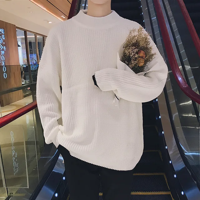 Japanese Round Neck Long Sleeve Solid Color Knitting Men Sweater 2018 ...