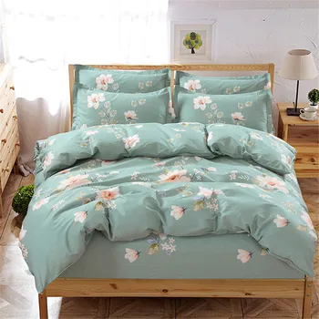 

Fashion cartoon green white flower Bedding Set bed fitted Plant Quilt Cover twin full queen King Size Home Print Bedclothes 4pcs