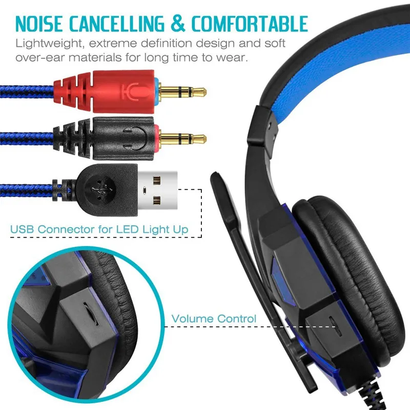 Billig Stereo Gaming Headset für Xbox eine PS4 PC Surround Sound Über Ohr Gaming Kopfhörer mit Mic Noise Cancelling LED lichter Headset