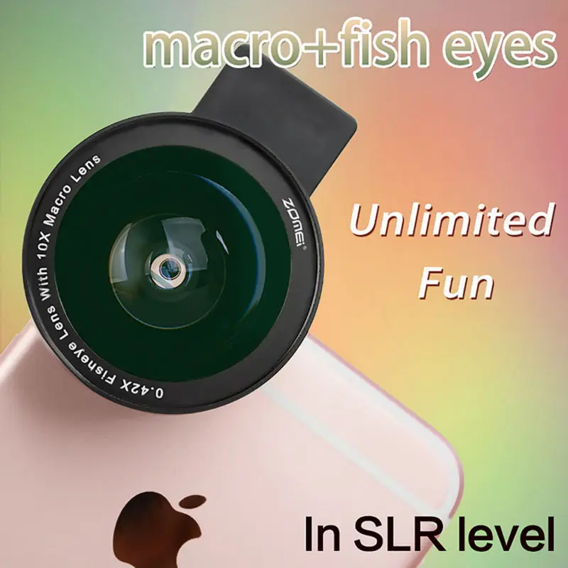Zomei Mobile Phone Lens Fisheye Lens 10X Super Macro 4 in 1 Lens Kit Fish Eye