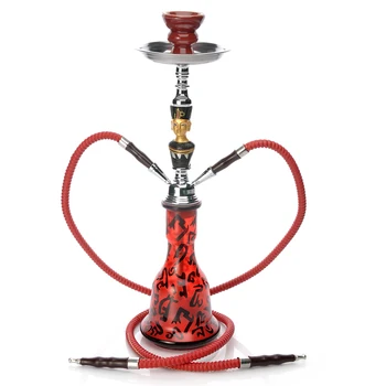 

1PC EKJ Beautiful Elegant Head Hookah Green Red Medium Size Glass Vase Metal Pole 2 Hose Hookah Arabian Shisha Narguile
