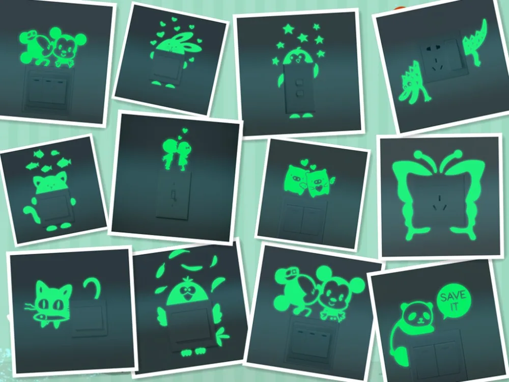 12 styles luminous diy cute home cat switch wall sticker night light