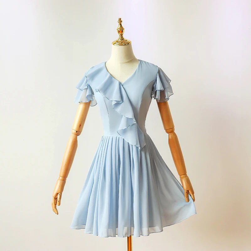 Designer New Arrival Elegant Plus Size Casual Sexy Club Party Chiffon Blue Short Summer Dress Women | Женская одежда