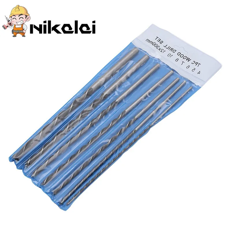 7PC 3 Flute wood Drill Bits Set 4mm-12mm 12 inch Brad Point Twist 300mm long Carpentry Wood Drilling Tools | Инструменты