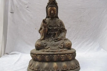 

16"China Folk collection classical Old Bronze Bodhisattva Kwan-Yin Buddha Statue