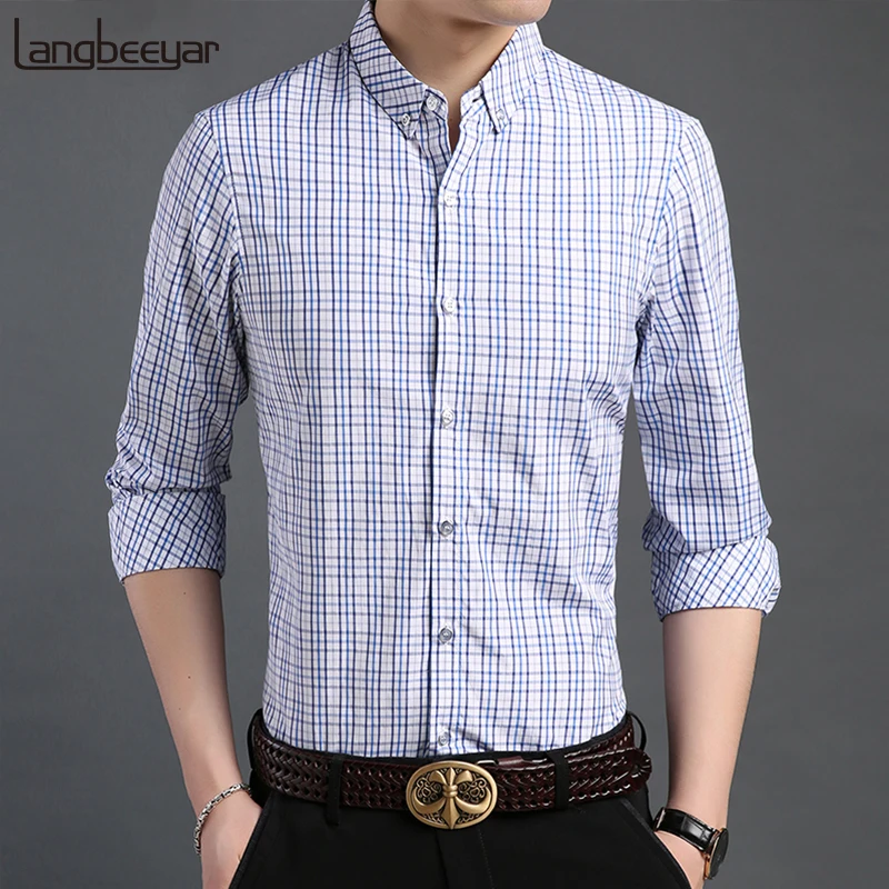 

2019 Fashion Brand Shirt Men's Plaid Long Sleeve Slim Fit Streetwear High Quality Checkered Dress Shirts Casual Mens Clothes