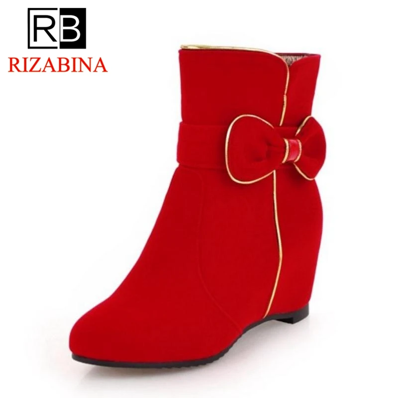 RizaBina Размер 31–45 зима Для женщин сапоги ботильоны на танкетке обувь меху женские