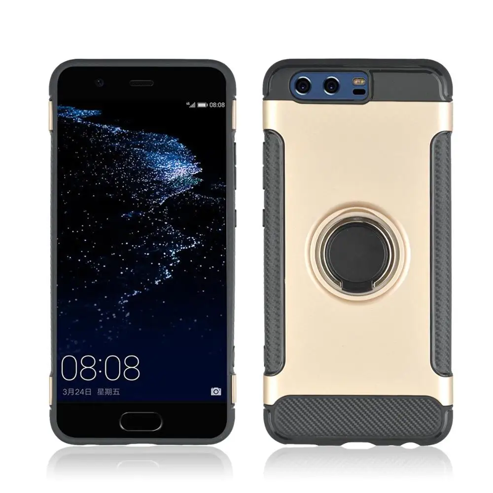 

360° Rotating TPU+PC Ultra Thin Carbon Fiber Ring Bracket Mobile Phone Case For Huawei P10 Plus Dirt Resistant