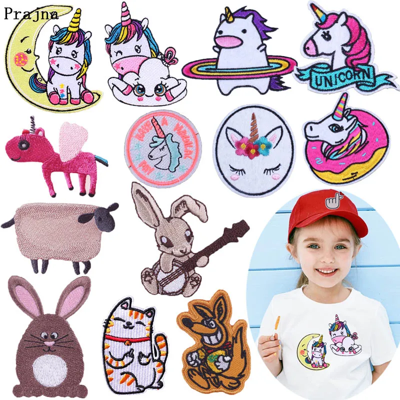 

Prajna Cartoon Cute Patch Embroidery Iron-on Patches for Clothing Badge DIY Rainbow Unicorn Stickers Animals Accessory Decor F