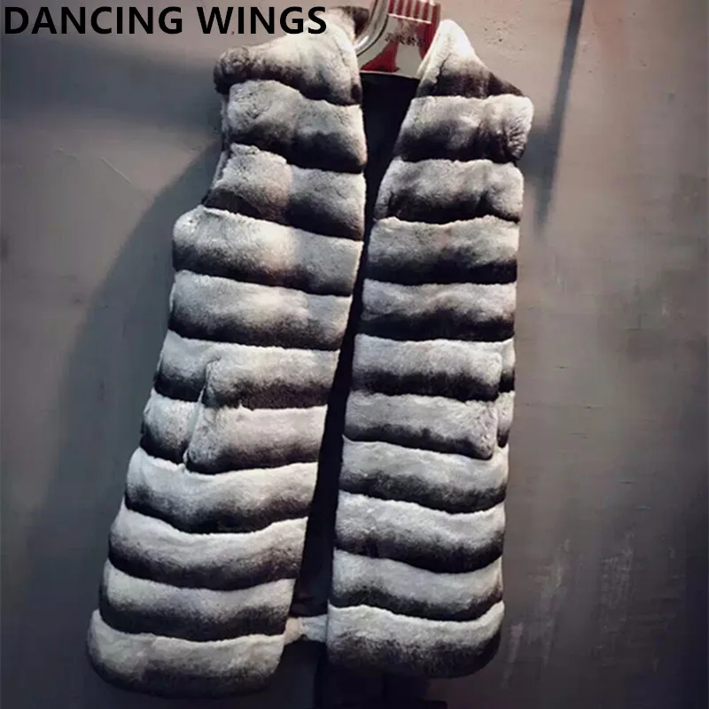 

Chinchilla rex rabbit fur vest winter women fashion real rex rabbit fur long gilet sleeveless blazer
