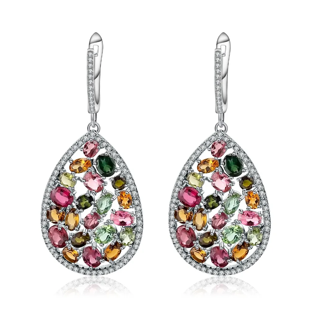 Gem's Ballet 925 Sterling Silver Earrings 10.95Ct Colorful Natural Tourmaline Gemstone Drop Earrings For Women Fine Jewelry