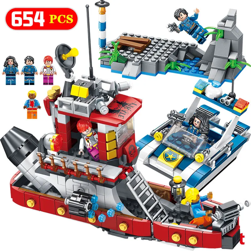 

City Police Law Enforcement Series Submarine Police boat Guardian Profile Building Bricks Blocks Enlightenment Children Toys