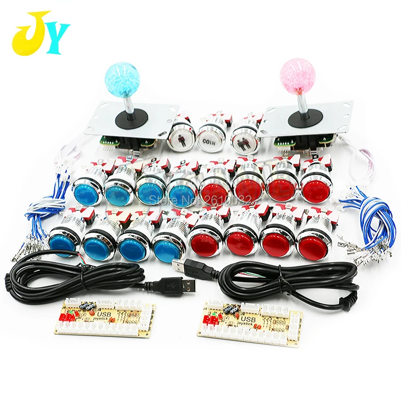 

Arcade MAME DIY LED Kit Zero Delay USB Encoder To PC 5Pin 8 Way Joystick + 5V LED Illuminated Chrome-plated Push Buttons