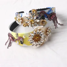 Baroque Exaggeration Ostrich Crown Tiara Flower Headband Crystal Pearl Wedding Jewelry Hair Accessories For Women bijoux cheveux