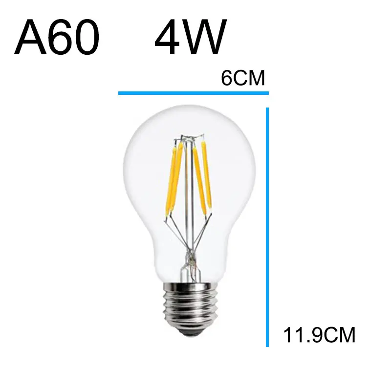 Ампулы Винтаж Светодиодная лампа Эдисона e27 e14 220V светодиодный подвесной светильник в стиле ретро 2w 4w 6w 8w СВЕТОДИОДНЫЙ нити светильник подвесные лампы Эдисона Bombillas - Испускаемый цвет: A60 E27 4Filament