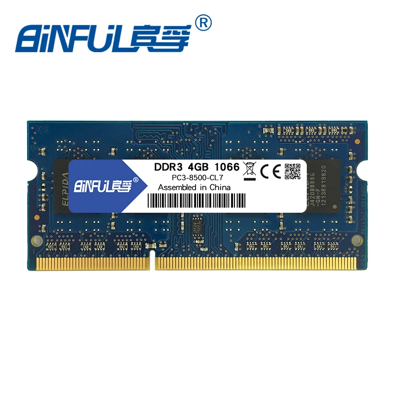 BINFUL DDR3 4 Гб 1066 МГц PC3-8500 ОЗУ sodimm memoria для ноутбука Тетрадь 1,5 V 204pin