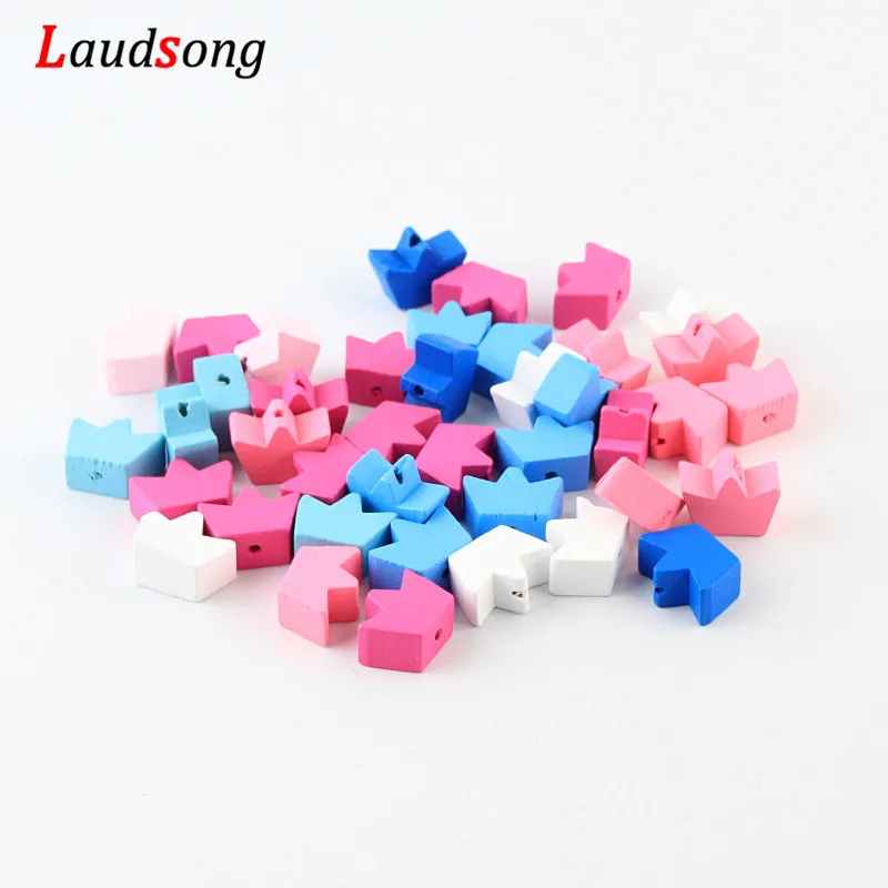 

12 Color 50pcs 13x16mm Multicolor Crown Shape Loose Spacer Wooden Beads For Jewelry Making DIY Pacifier Clip Crafts Accessories