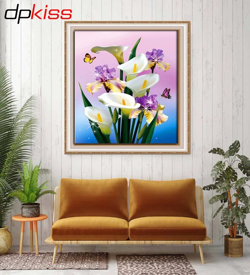 Dpkiss DIY 5D Diamond Embroidery Cross Stitch Flowers White Calla Lily Canvas Painting Mosaic Daimond Kits | Дом и сад