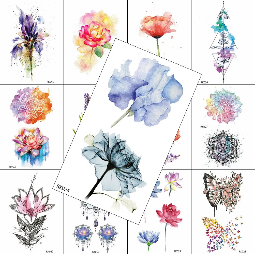 

Watercolor Flower Temporary Tattoos Fashion Sticker For Women Girls Fake Quality Tattoo Decal Body Art Painting Arm Tatoos Sheet