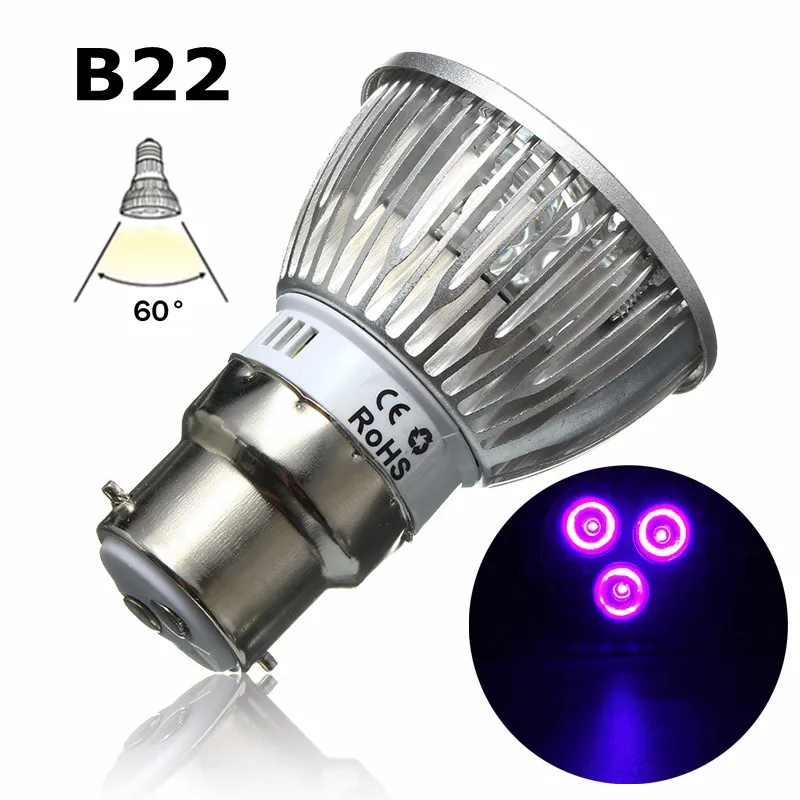 3 Вт Светодиодный светильник для выращивания E27 B22 GU10 УФ-Ультрафиолетовый Светодиодный точечный светильник лампа для растений теплица система гидропоники AC85-265V