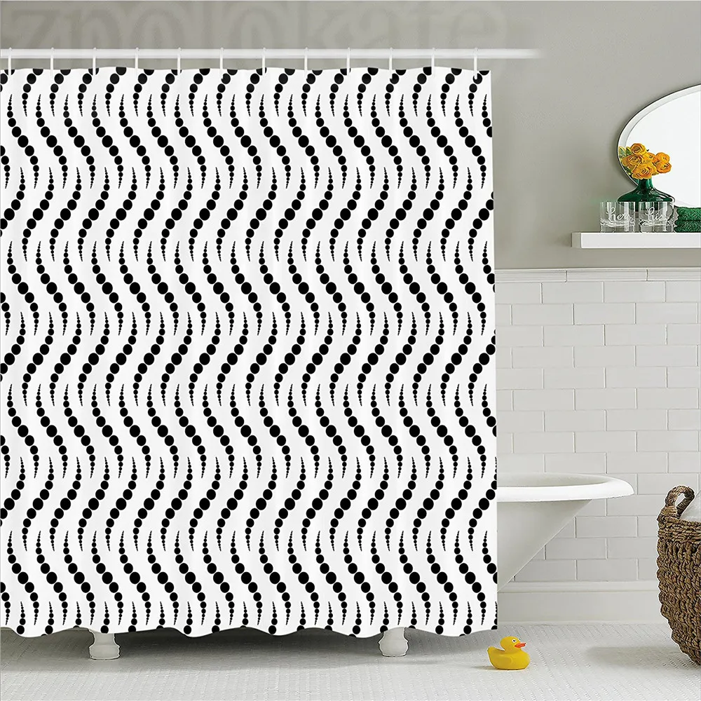 Geometric Decor Shower Curtain Curved Dots Design with Bunch of Spots