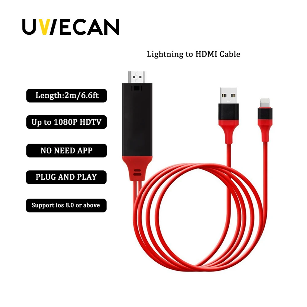 

High Speed 8 Pin HDMI Cable For Lightning To HDMI HDTV TV Adapter Digital AV For iPad Pro Air For iPhone X XR 8 7 7 Plus 6S 6 5S