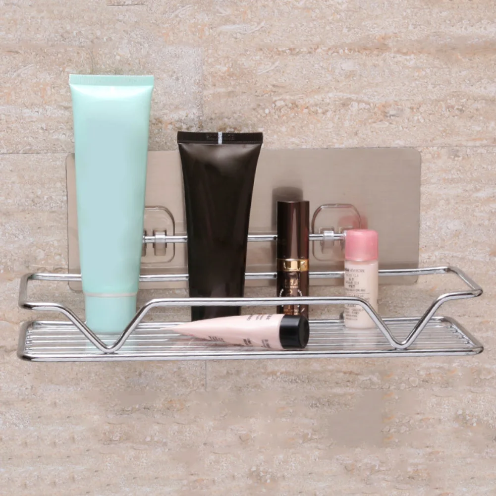 Bathroom Rack Shelf Stainless Steel Wall Mounted Adhesive Storage No Drilling Shampoo Holder Kitchen | Обустройство дома