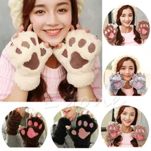 1 PC Winter Women Cute Cat Claw Paw Plush Mittens Short Fingerless Half Finger Gloves