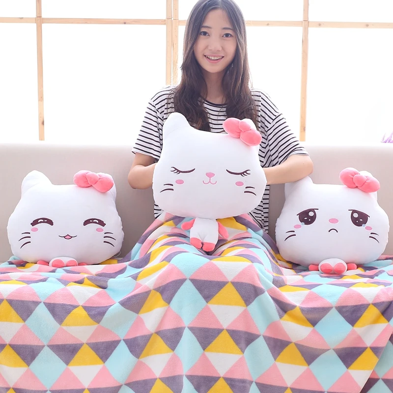 

Cute Cat Portable Blanket Warm Hand Plush Doll Pillow Office Napping Blanket Car Sofa Cushion Travel Air Conditioning Blanket