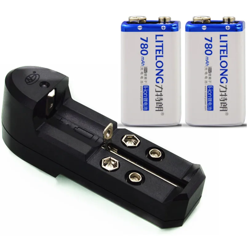 

2 pcs Super big capacity 780MAH Li-Ion lithium 9V rechargeable battery + Universal 9v AA AAA 18650 14500 CR123A charger set