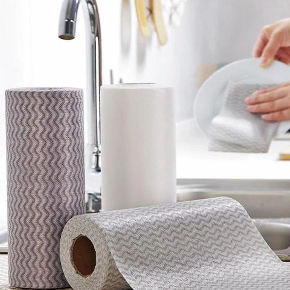 

50pcs/Roll Non-woven Kitchen Cleaning Cloth Disposable Eco-friendly Rags Wiping Scouring Pad Dishcloth Bathroom Washing Cloth