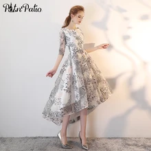 Простые высокие и низкие Вечерние платья Длинные элегантные кружевные Выпускные платья с О-образным вырезом и короткими рукавами для выпускного вечера размера плюс