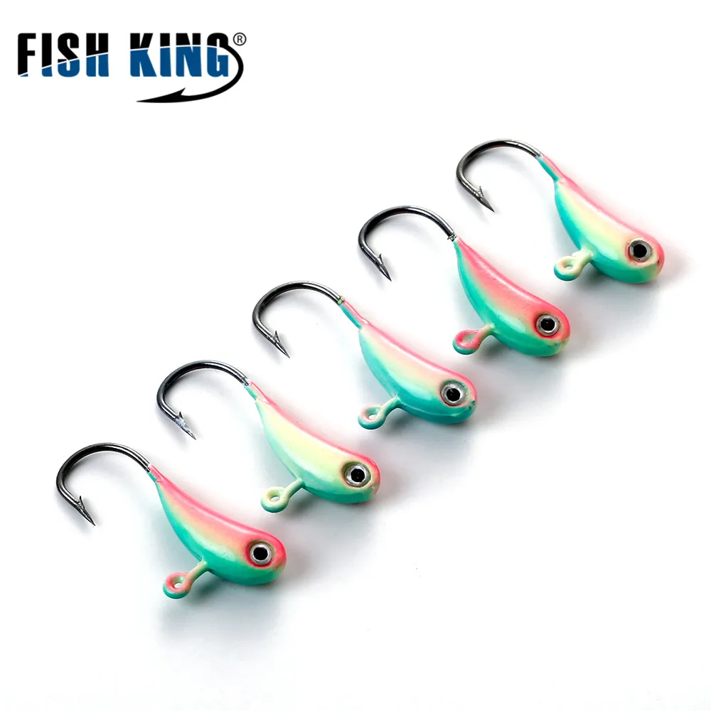 FISH KING 5 шт./pcak, приманки для подледной рыбалки, крючок с головой джига, 8 цветов, четыре комплекта, 1,2 г, 1,6 г, 1,7 г, мини-свинцовые зимние рыболовные снасти