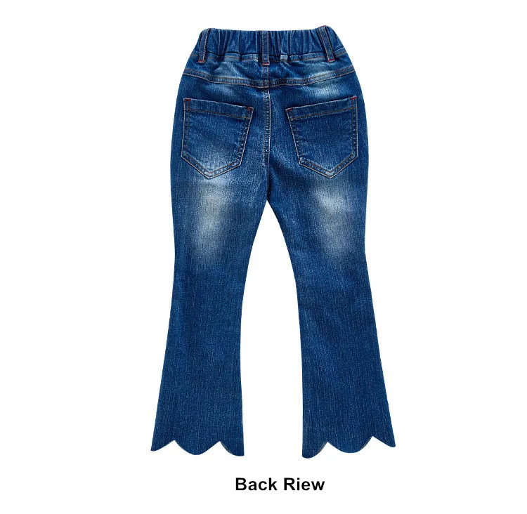 Kids Girls Flower Embroidery Blue Flared Jeans 20
