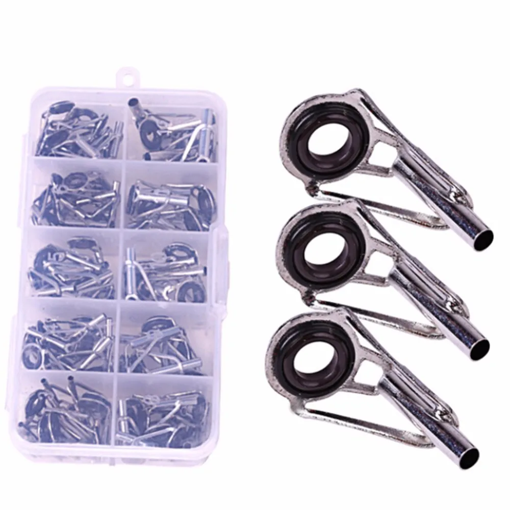 80pcs/box Telescopic Fishing Rod Guide Tip Repair Kit Rod DIY Eye Rings Fishing Rod Guide Ring Fishing Tackle