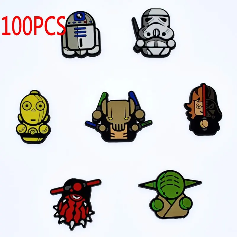 

Wholesale 100 PCS Storm trooper military Robot Anime figures crafts Flat back PVC DIY Pins badges Gadgets for Shoe Charms