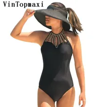 Роскошный ручной работы из бисера с высокой горловиной Купальники Push Up боди Для женщин пляжные Одна деталь купальник Винтаж черный купальники