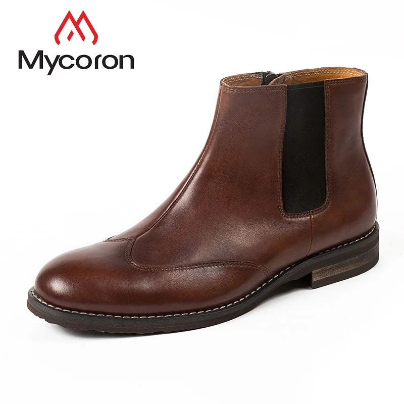 MYCORON/осенне зимние удобные ботинки Челси новые кожаные мужские мужская кожаная