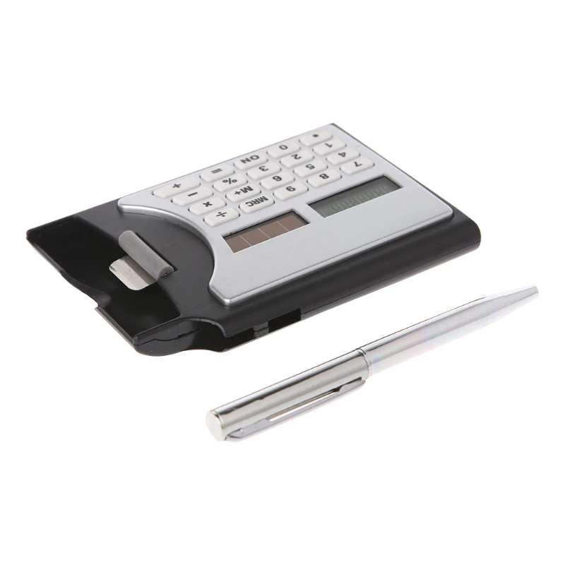 3-In-1 Portable 8-Digit Solar Calculator Business Card Holder Ball-Point Pen